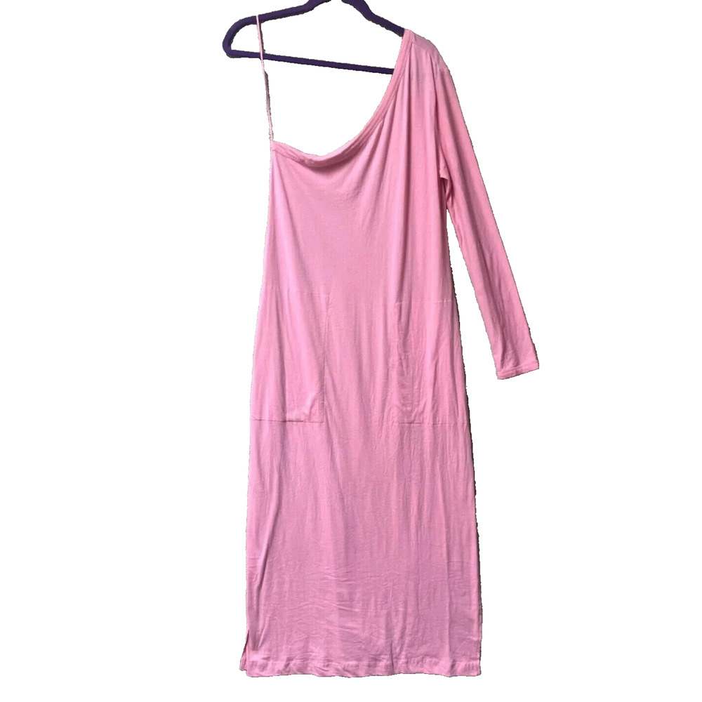 Free People Beach Women's Rose Pink One Shoulder Midi Pocket A-Line Dress Size M